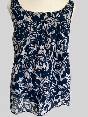 Liz Claiborne Blue/White Cotton Summer Light Flowy Lined Tank Top-Sz-S